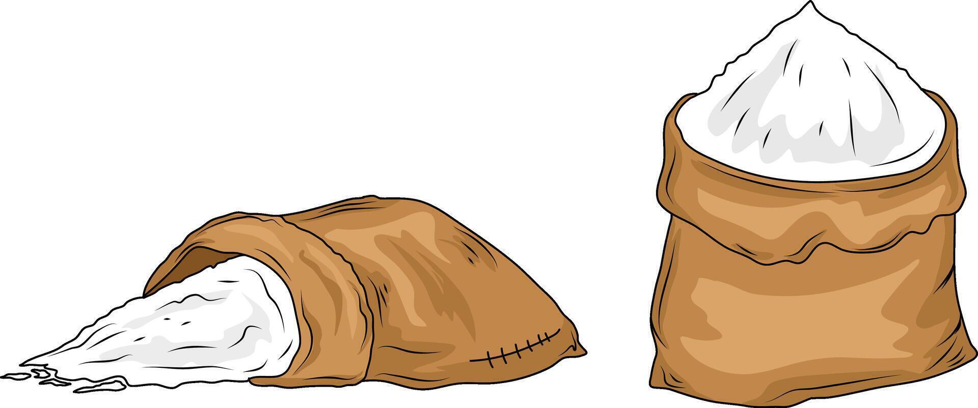 A set of burlap sacks full of rice. collection of burlap sacks vector