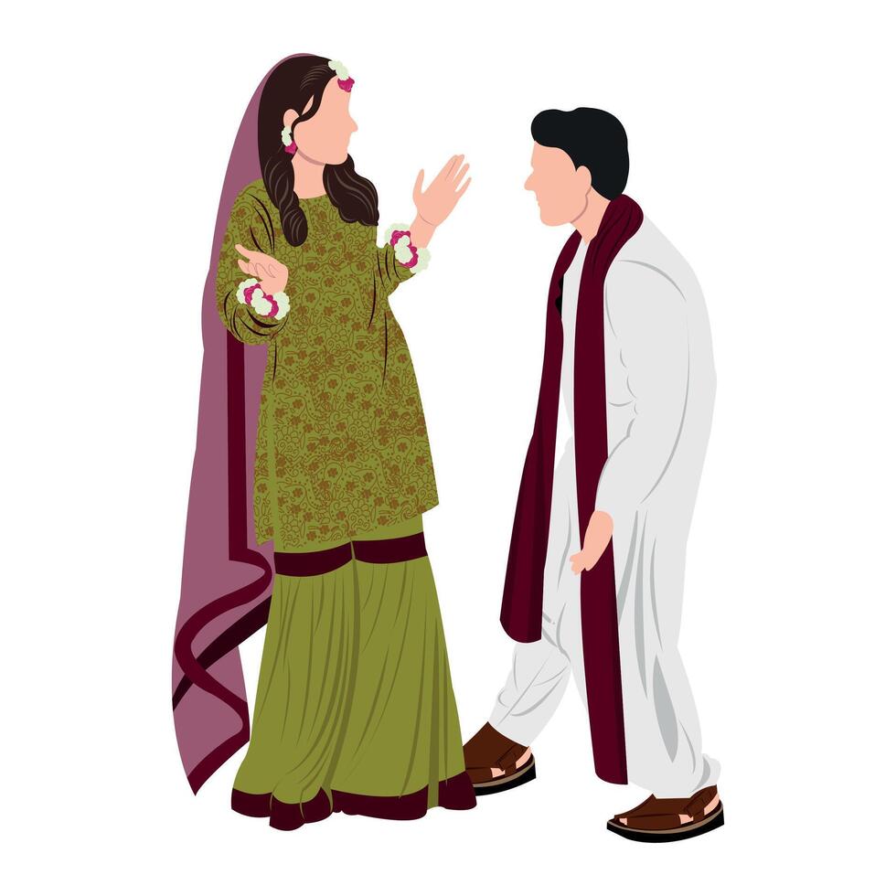 vector cute indian couple cartoon in traditional dress posing for wedding invitation card design