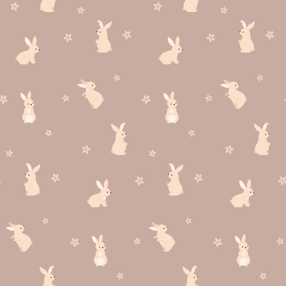 Bunnies with flowers seamless pattern vector