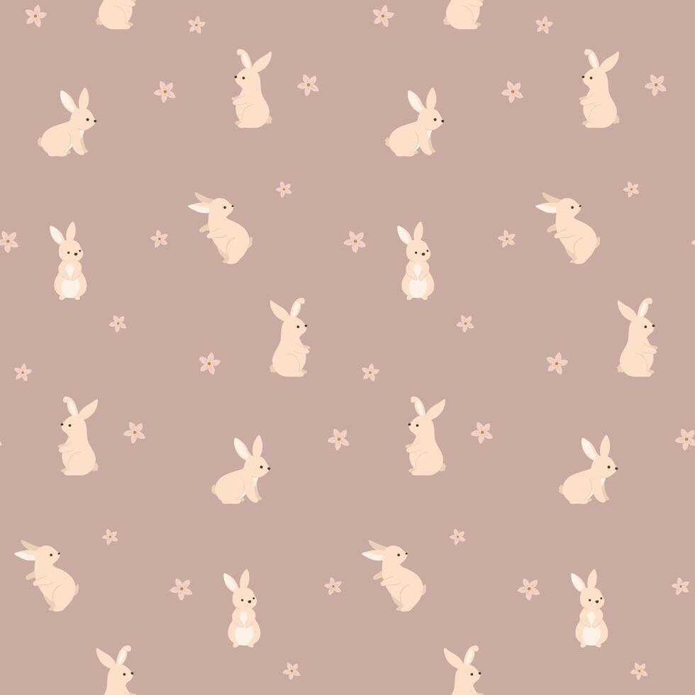 Bunnies with flowers seamless pattern vector