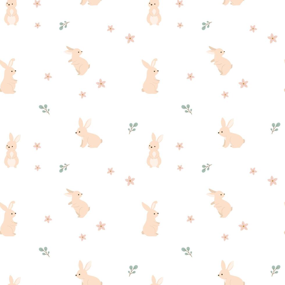 Spring bunnies with florals semaless pattern vector