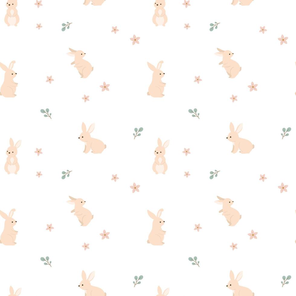 Spring bunnies with florals semaless pattern vector