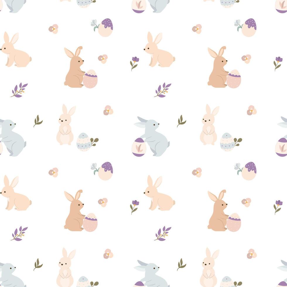 Easter bunnies with eggs seamless pattern vector