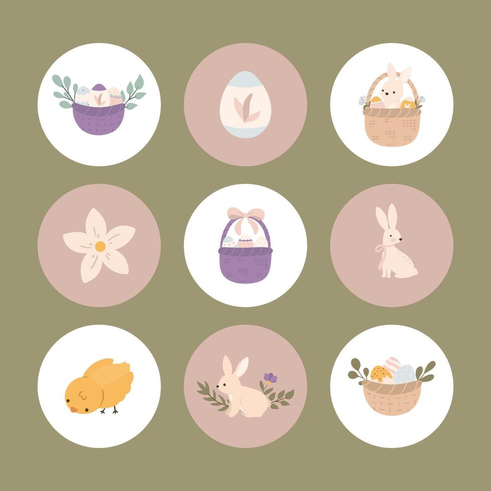 Easter sticker pack in pastel colors vector