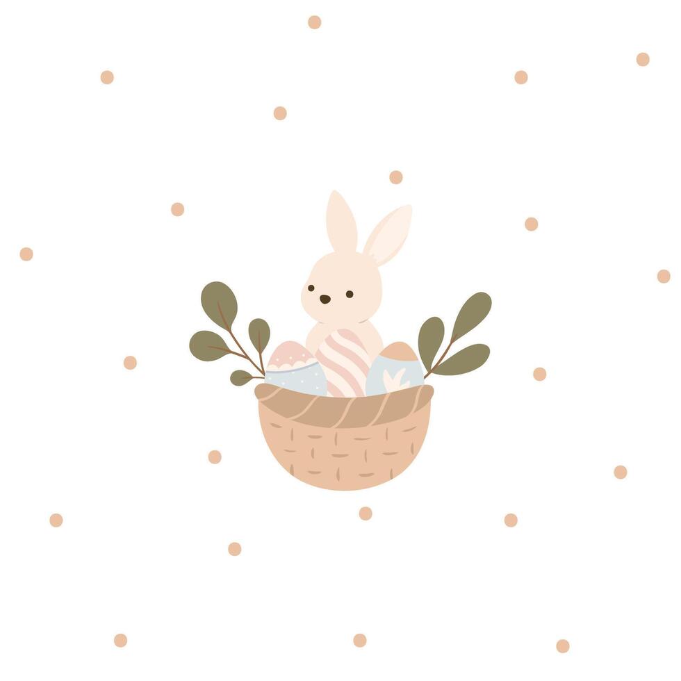 Easter bunny in a basket with eggs vector