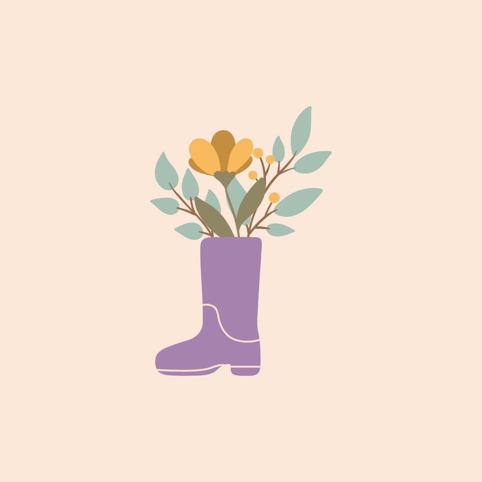 flores en lluvia botas vector