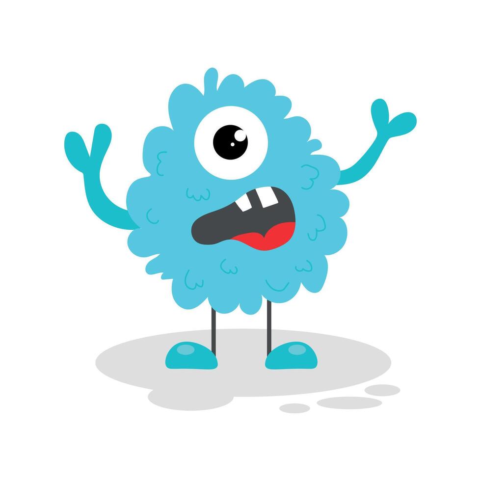 Cute blue monster in flat style isolated on white background. Vector illustration