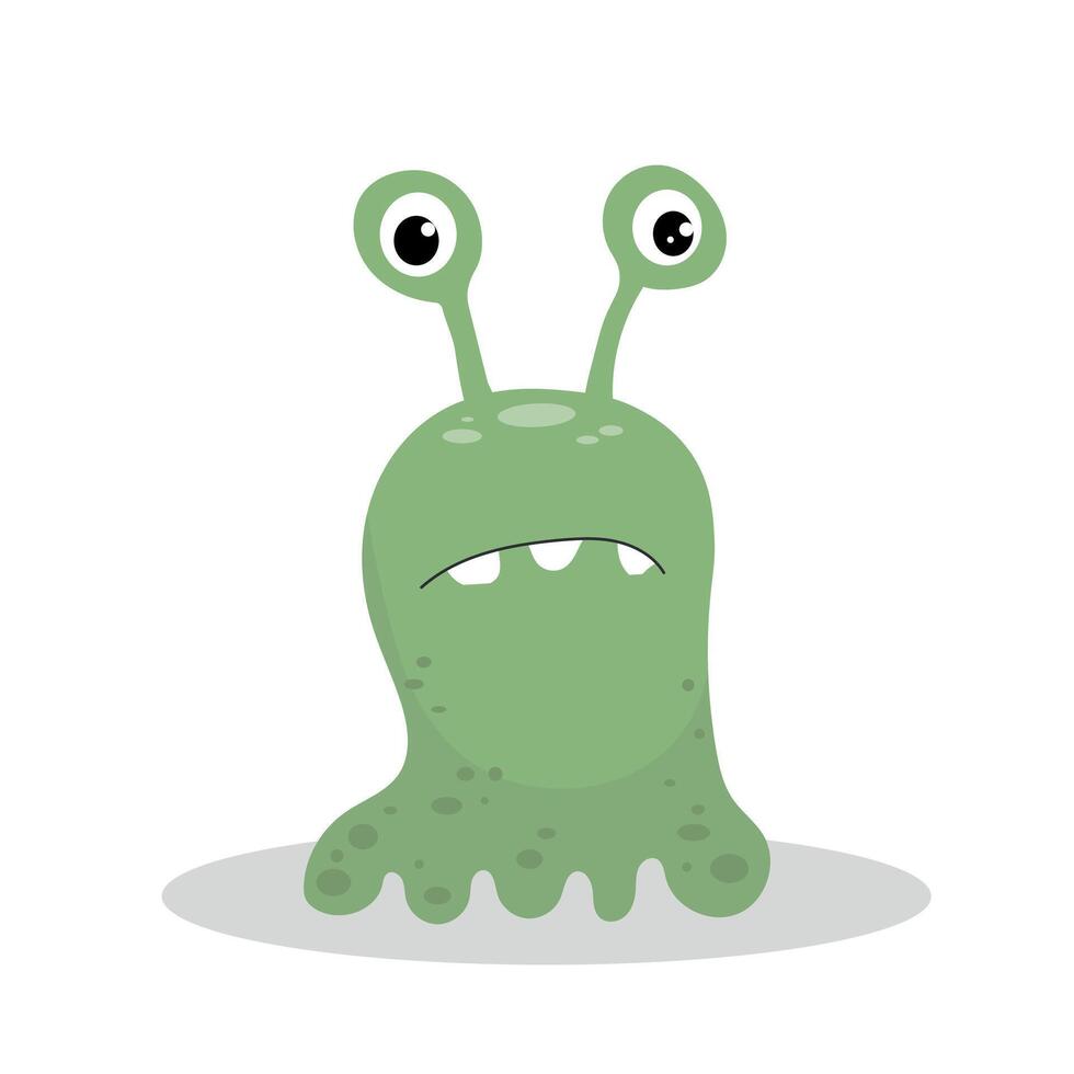 Cute green monster in flat style isolated on white background. Vector illustration