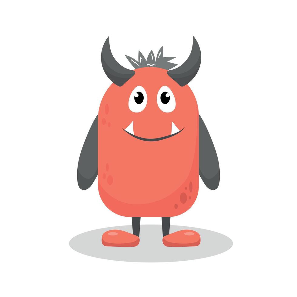 Cute orange monster with horns in flat style isolated on white background. Vector illustration