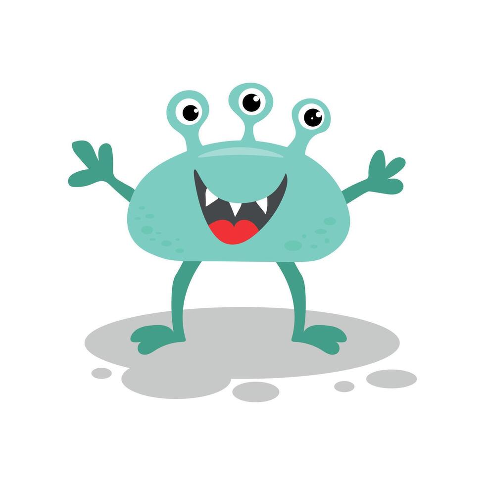 Cute monster with three eyes in flat style isolated on white background. Vector illustration