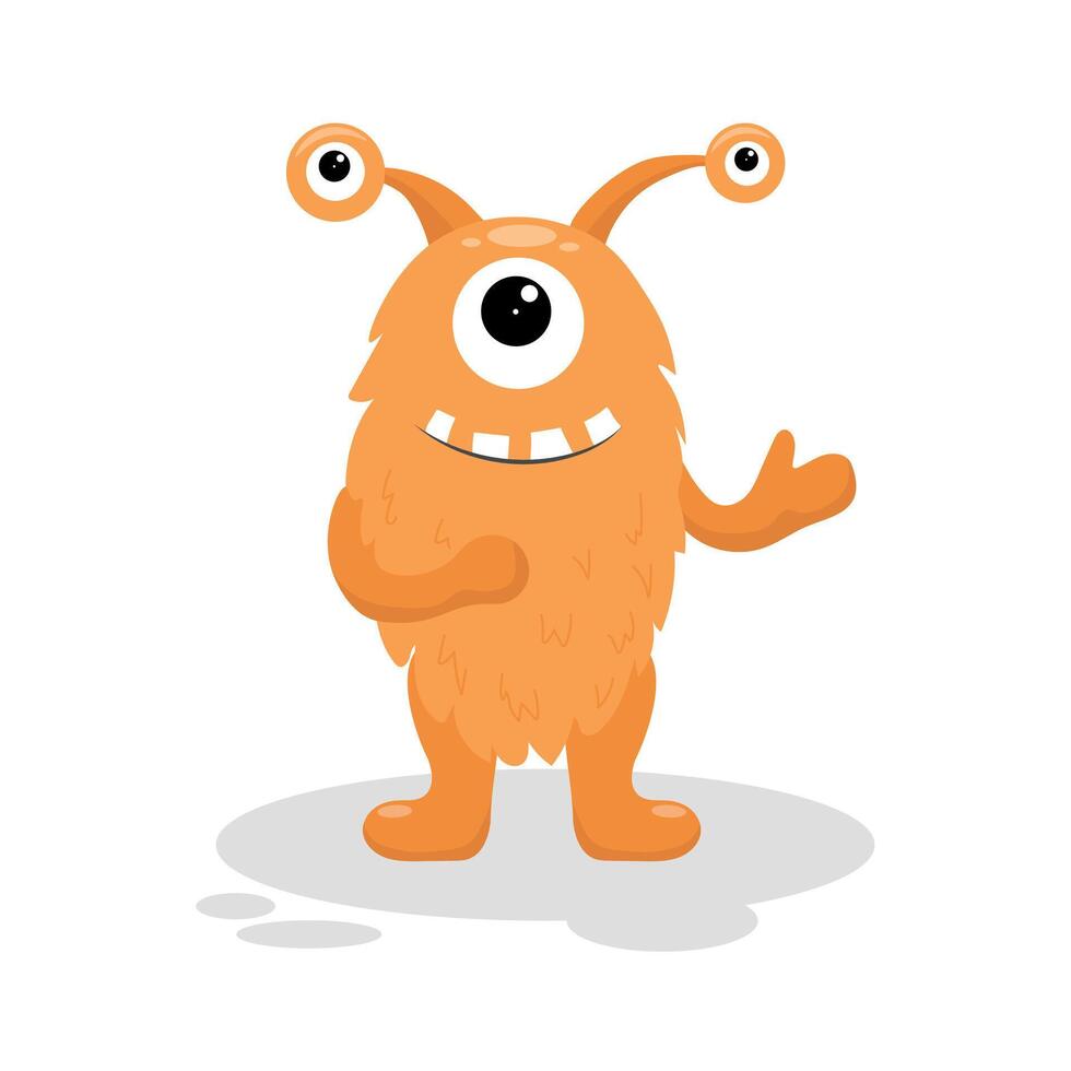 Cute orange monster with three eyes in flat style isolated on white background. Vector illustration