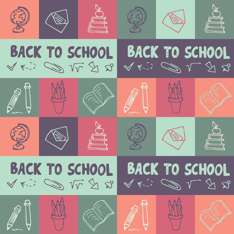 School theme seamless pattern in doodle style. Back to school. Vector illustration