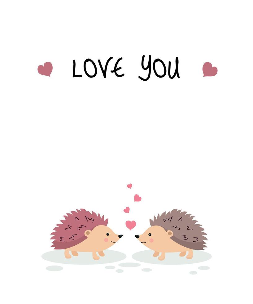 Valentine's Day card with cute hedgehogs on a white background. Simple illustration, valentine cute hedgehogs couple falling in love Vector illustration