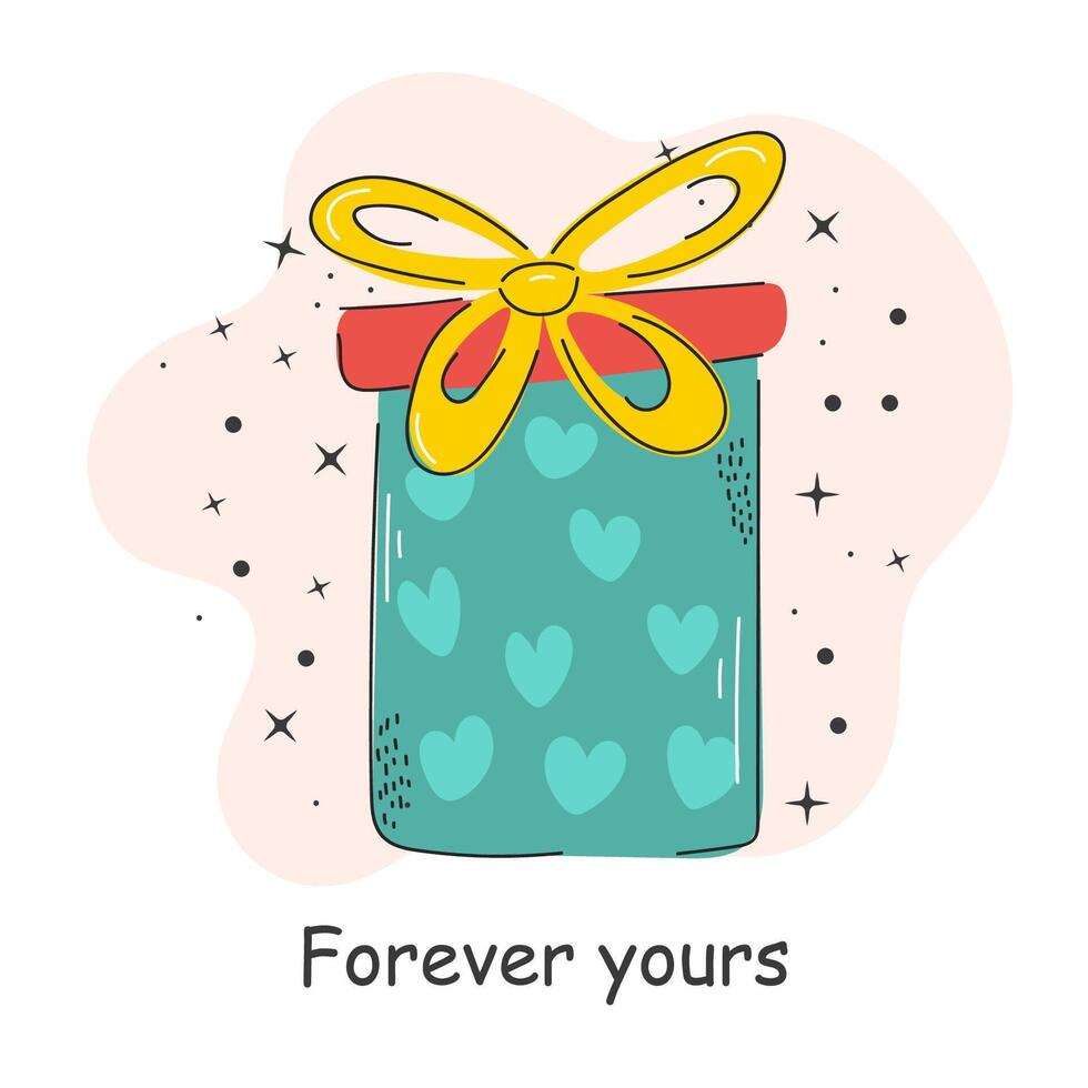 tarjeta postal con un inscripción acerca de amor. presente. San Valentín día. vector ilustración con elementos en un blanco antecedentes.