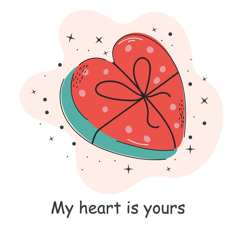 Postcard with an inscription about love. Heart. Valentine's Day. Vector illustration with elements on a white background.