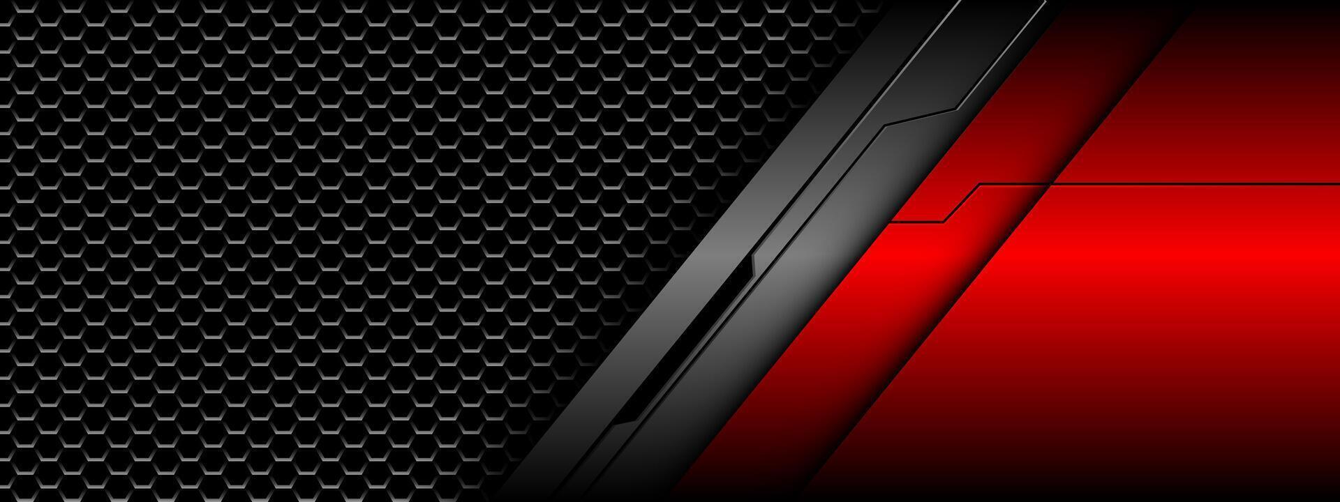 Abstract red grey metallic black line circuit cyber grey hexagon mesh pattern design modern futuristic technology creative background vector
