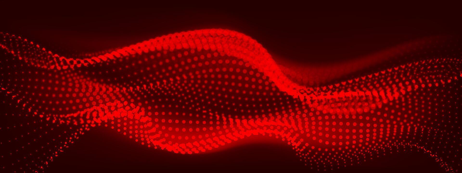 Abstract red particles flow wave dot landscape digital data structure future mesh grid technology background vector