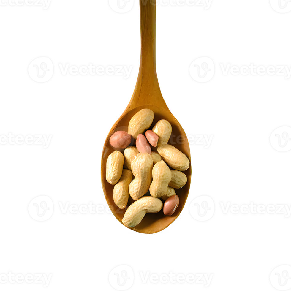 AI generated Peanuts in wooden spoon isolated on transparent background png