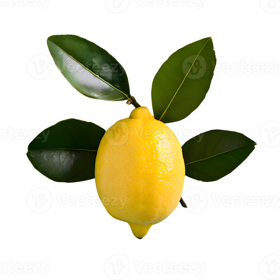 AI generated Fresh lemon with green leaves isolated on transparent background png