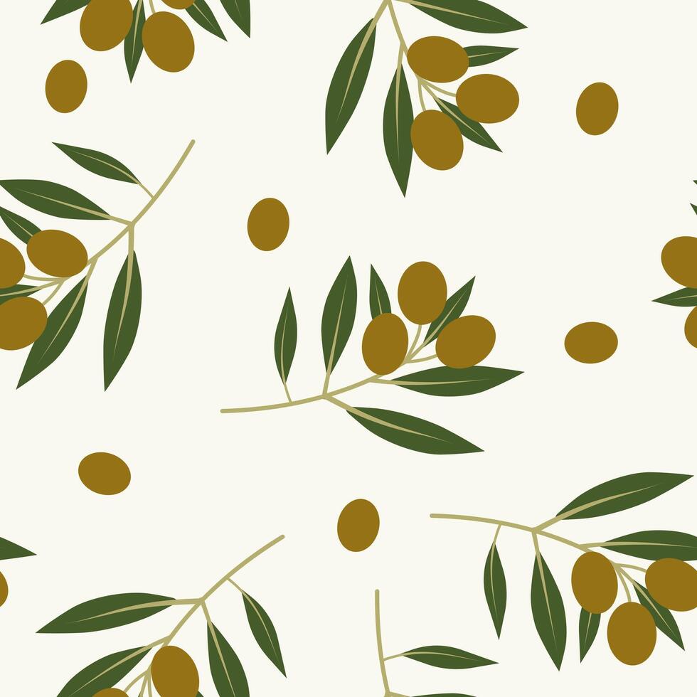 Olive seamless pattern on white background for packaging or wrapping product. vector