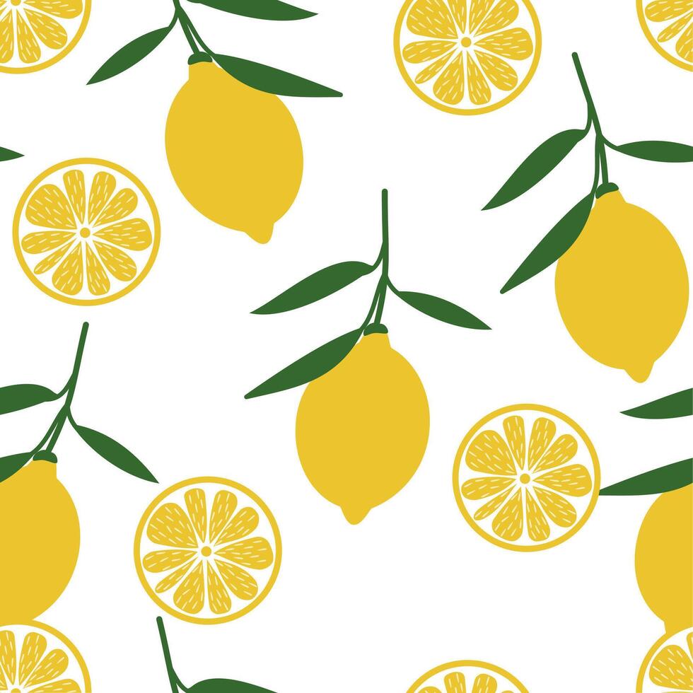 Fresh lemon tropical fruit seamless pattern vector