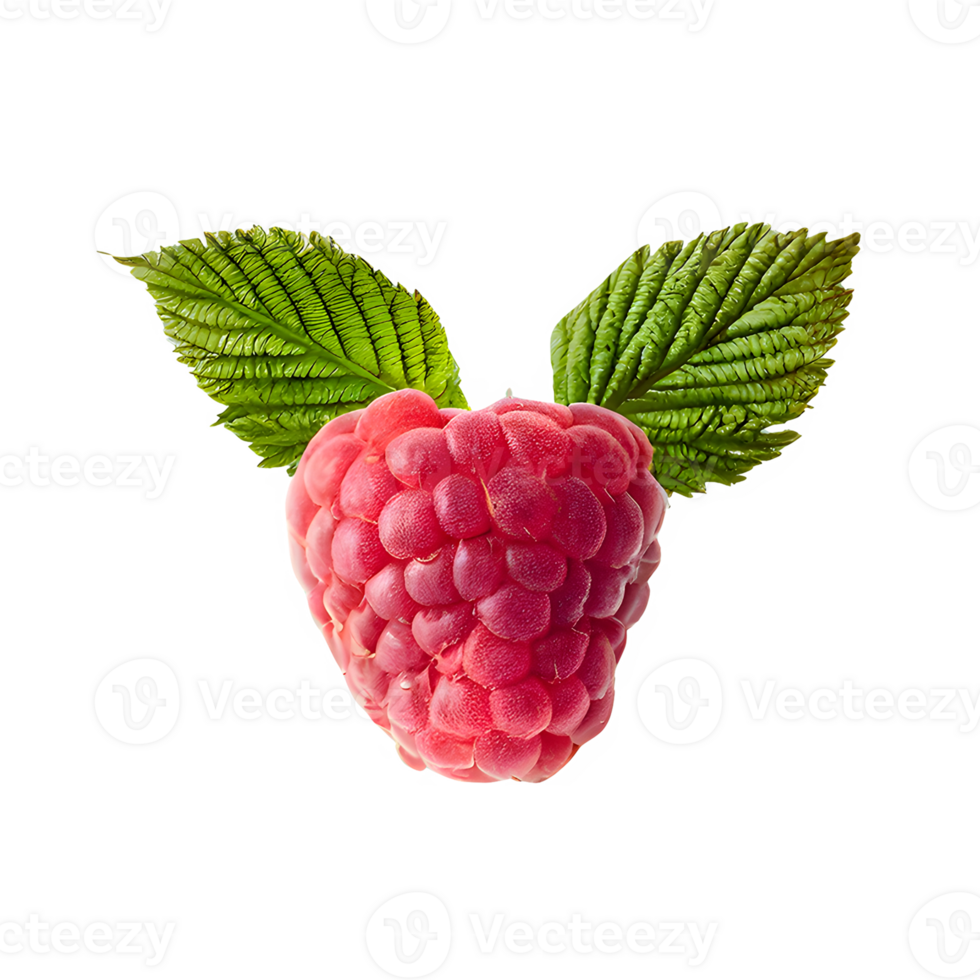 AI generated Fresh raspberry with leaves isolated on transparent background png