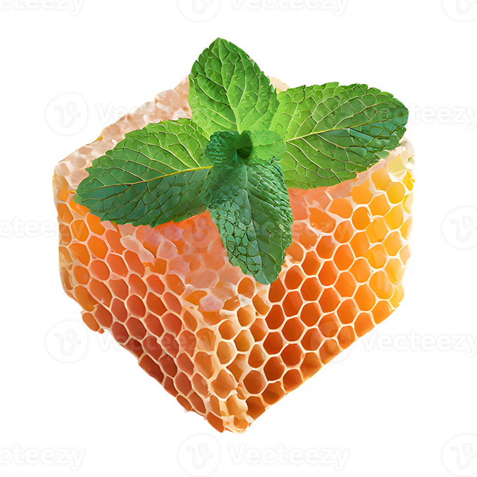 AI generated Honeycomb with mint leaves isolated on transparent background png
