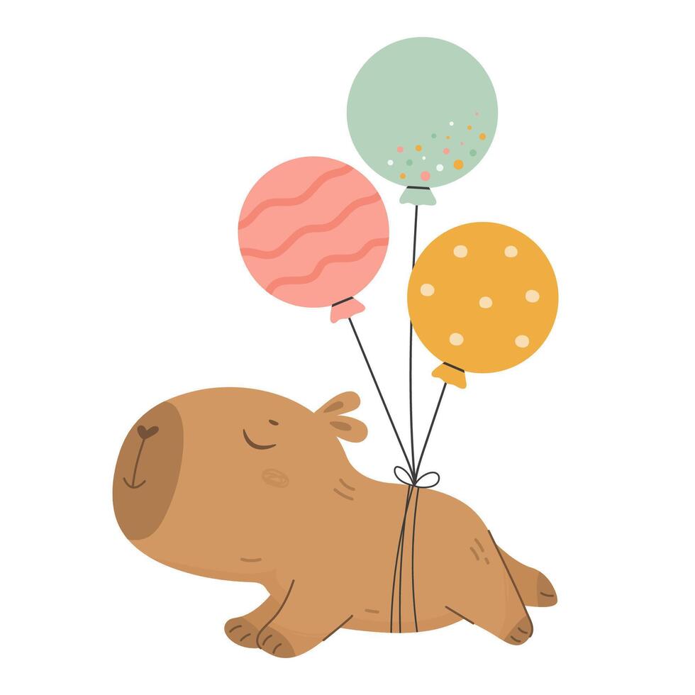 gracioso contento carpincho con globos vector