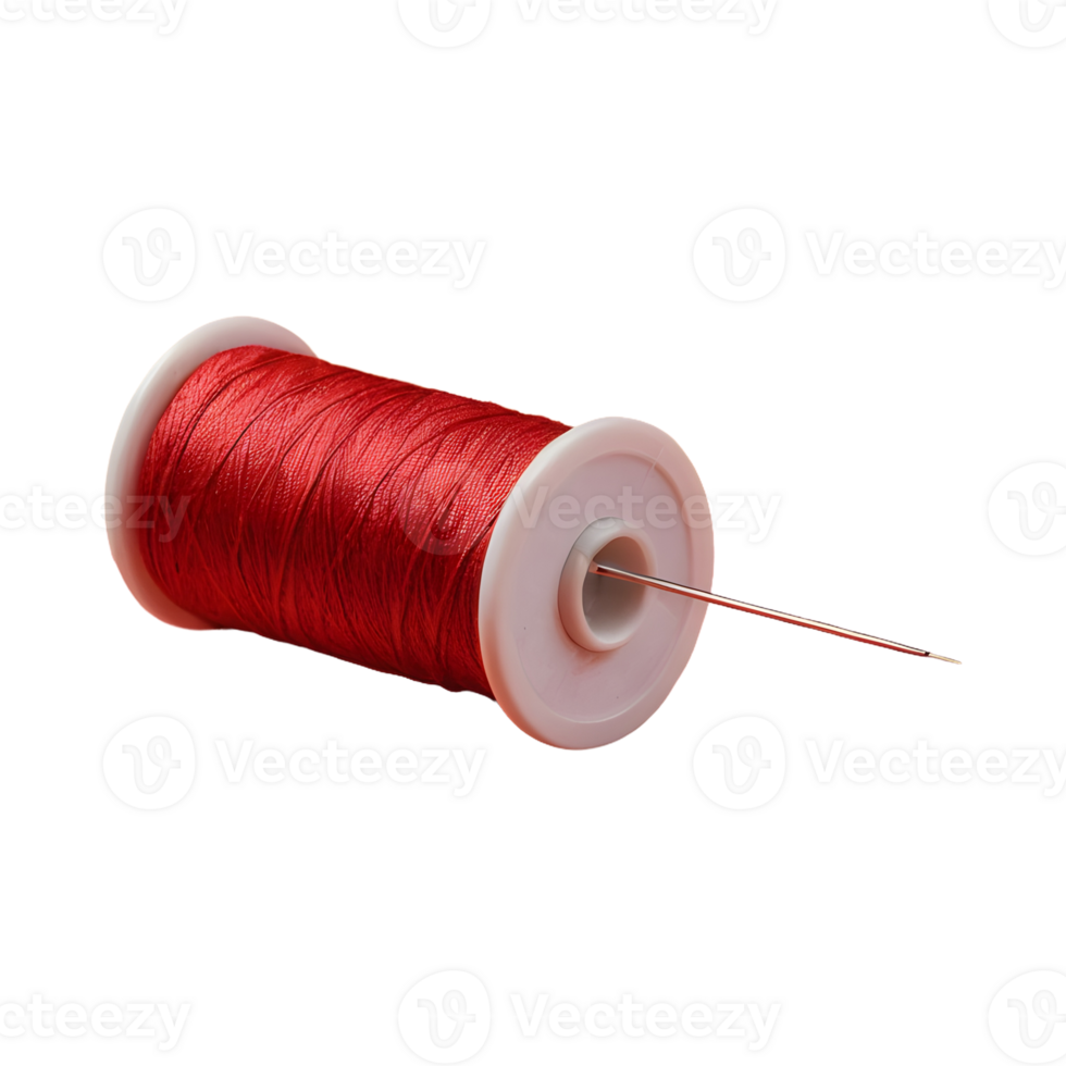 AI generated Horizontal photo of a red thread needle against a spool of thread isolated png
