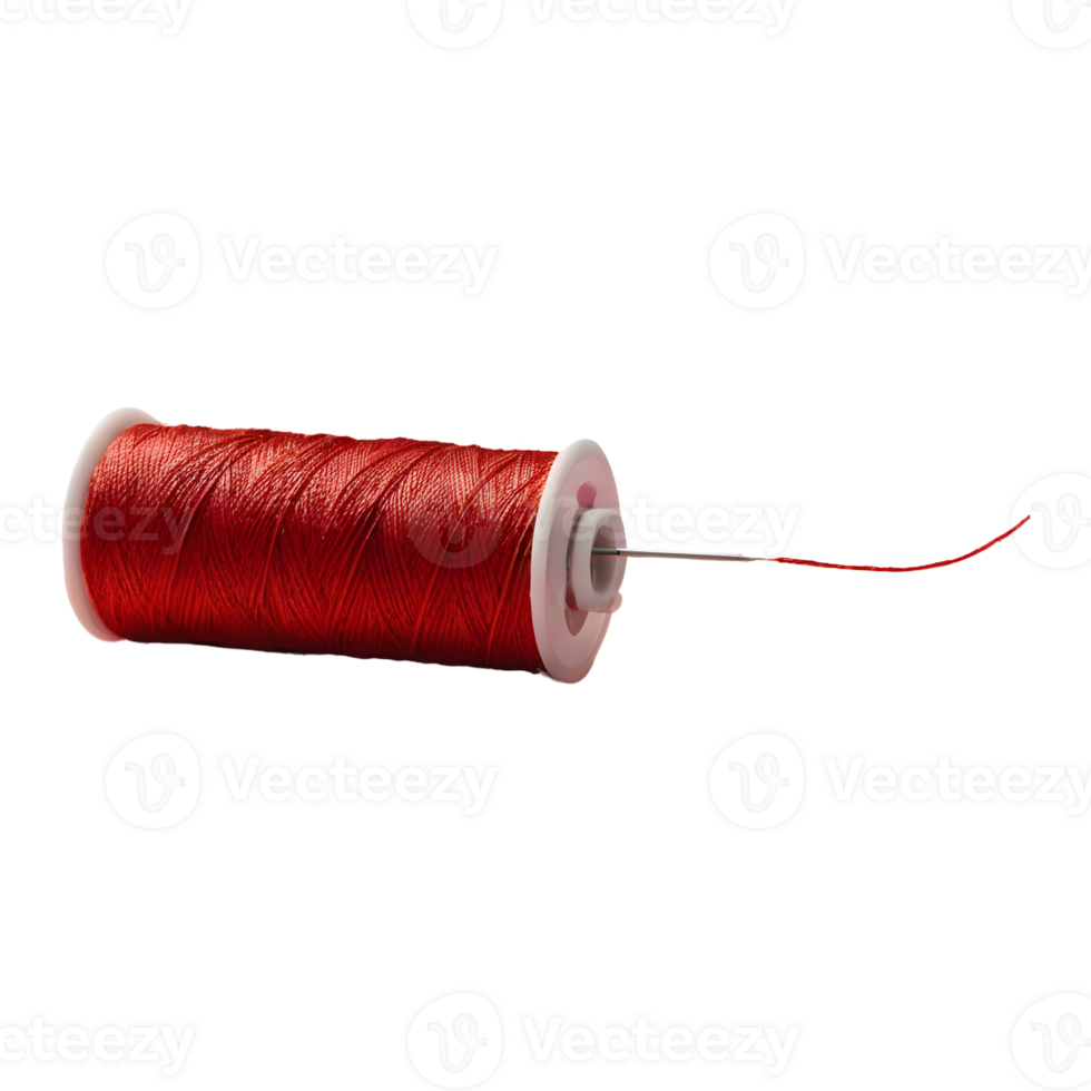 AI generated Horizontal photo of a red thread needle against a spool of thread isolated png