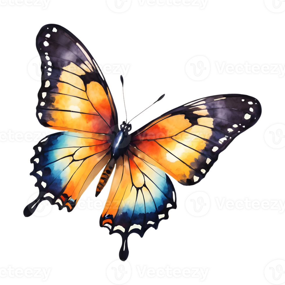 AI generated Colorful butterfly painted with watercolors isolated on transparent background suitable for design and postcards isolated png