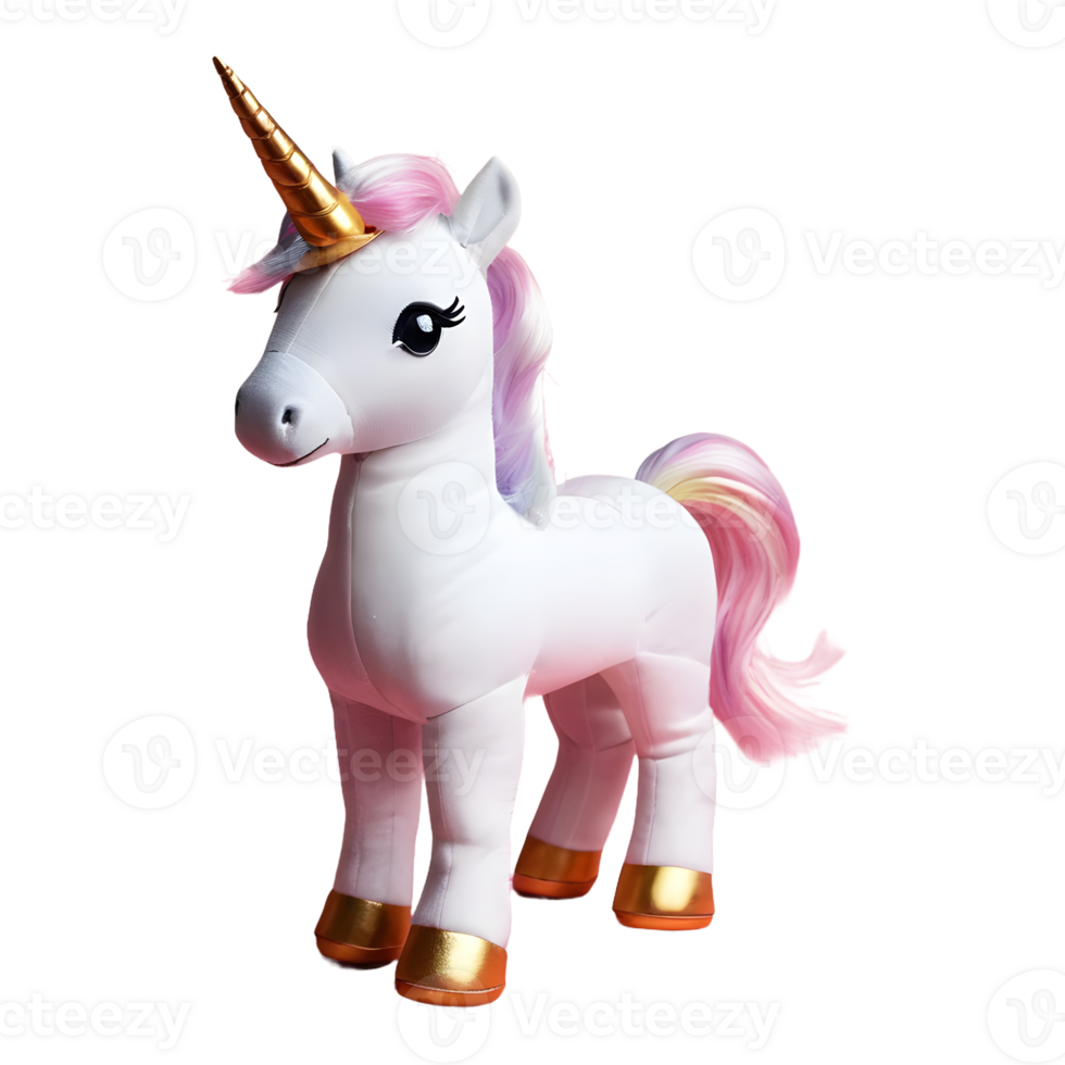 ai generado de cerca estudio Disparo de un unicornio muñeca aislado en un transparente antecedentes con un sombra reflexión aislado png