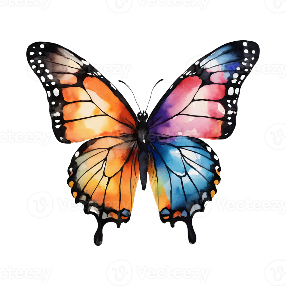AI generated Colorful butterfly painted with watercolors isolated on transparent background suitable for design and postcards isolated png