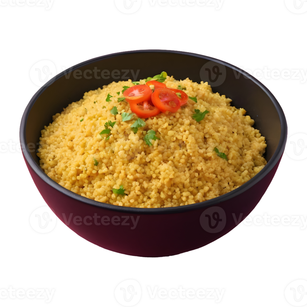 AI generated Couscous served in a black bowl isolated png