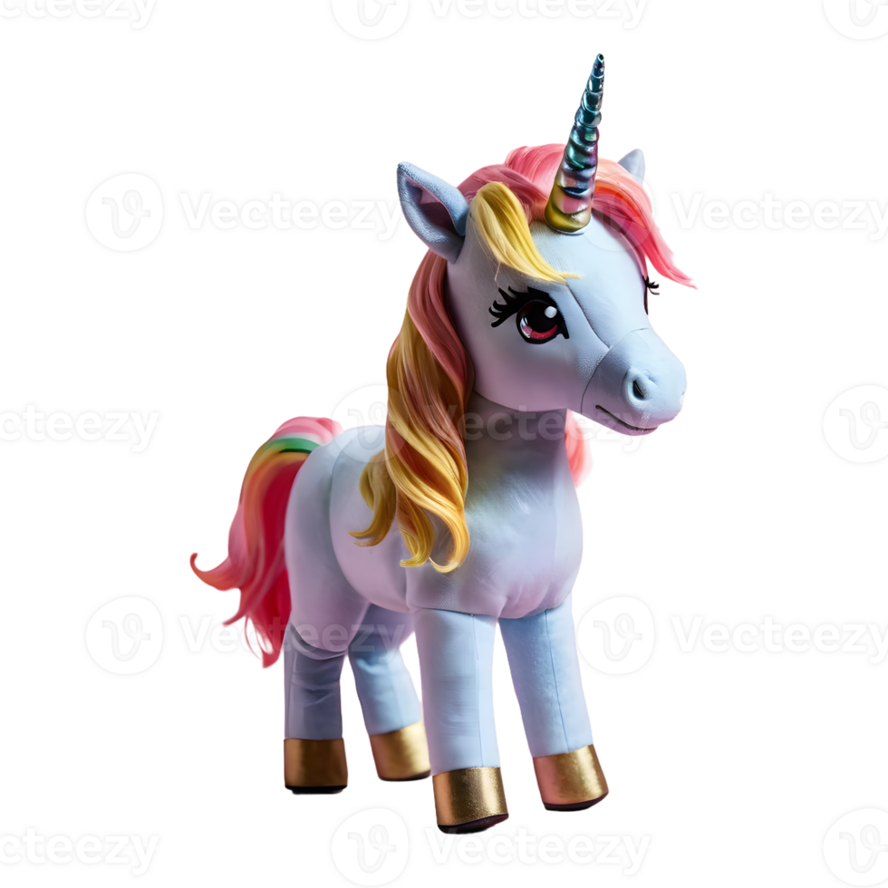 ai generado de cerca estudio Disparo de un unicornio muñeca aislado en un transparente antecedentes con un sombra reflexión aislado png