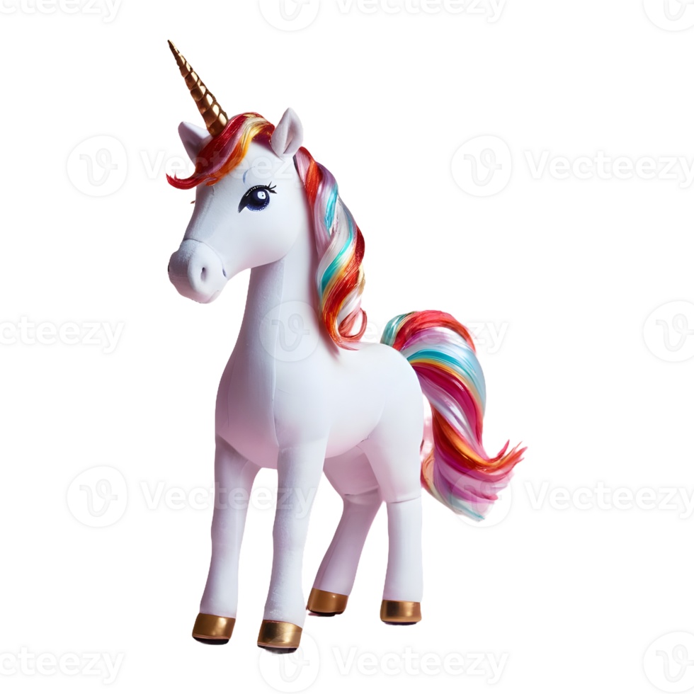 ai generado de cerca estudio Disparo de un unicornio muñeca aislado en un transparente antecedentes con un sombra reflexión aislado png