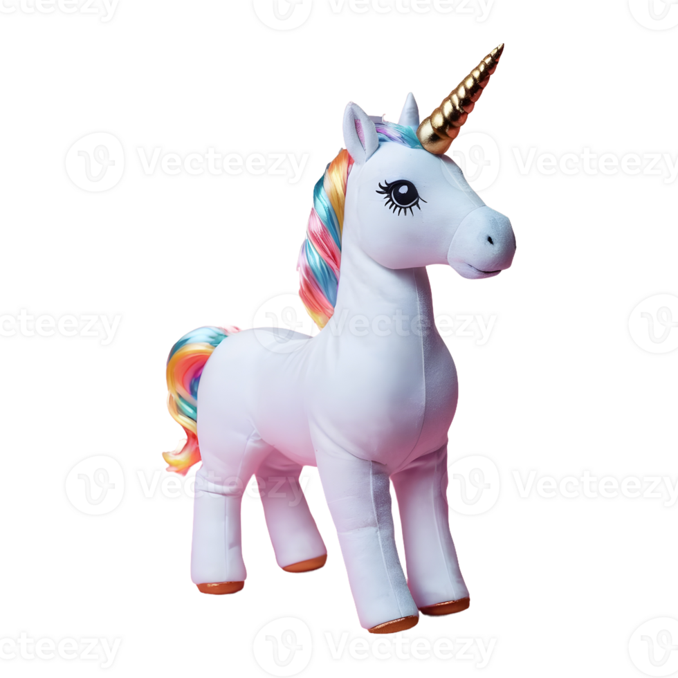 ai generado de cerca estudio Disparo de un unicornio muñeca aislado en un transparente antecedentes con un sombra reflexión aislado png