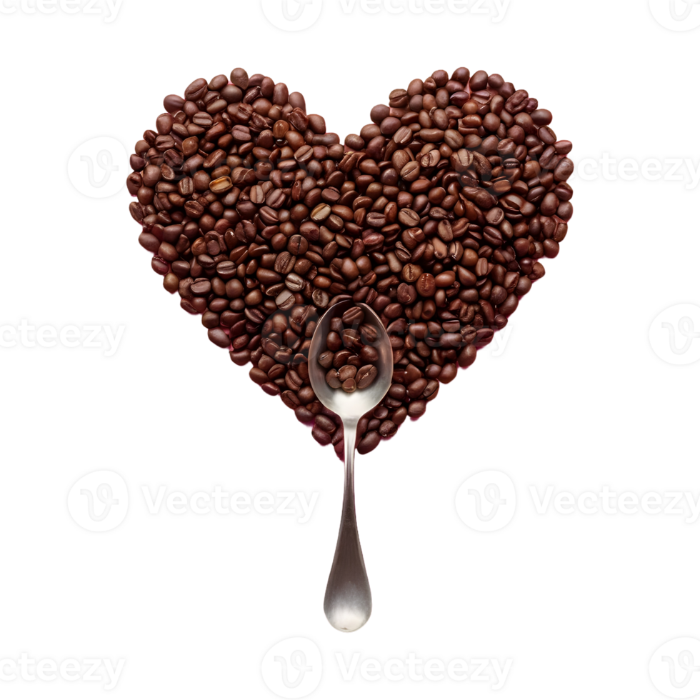 AI generated Coffee beans and spoon form a large heart isolated png