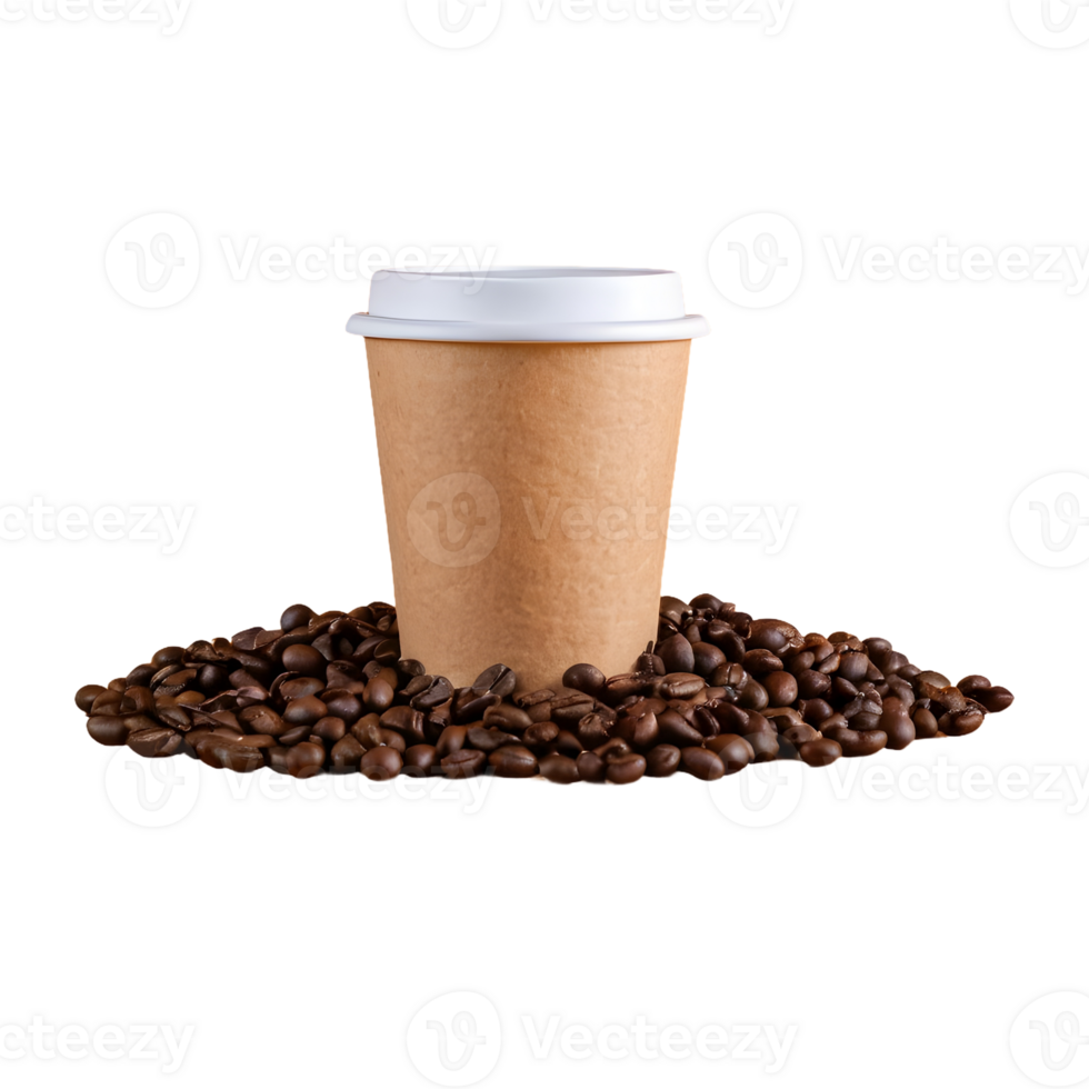 AI generated Coffee beans on a wooden table in a paper cup isolated png