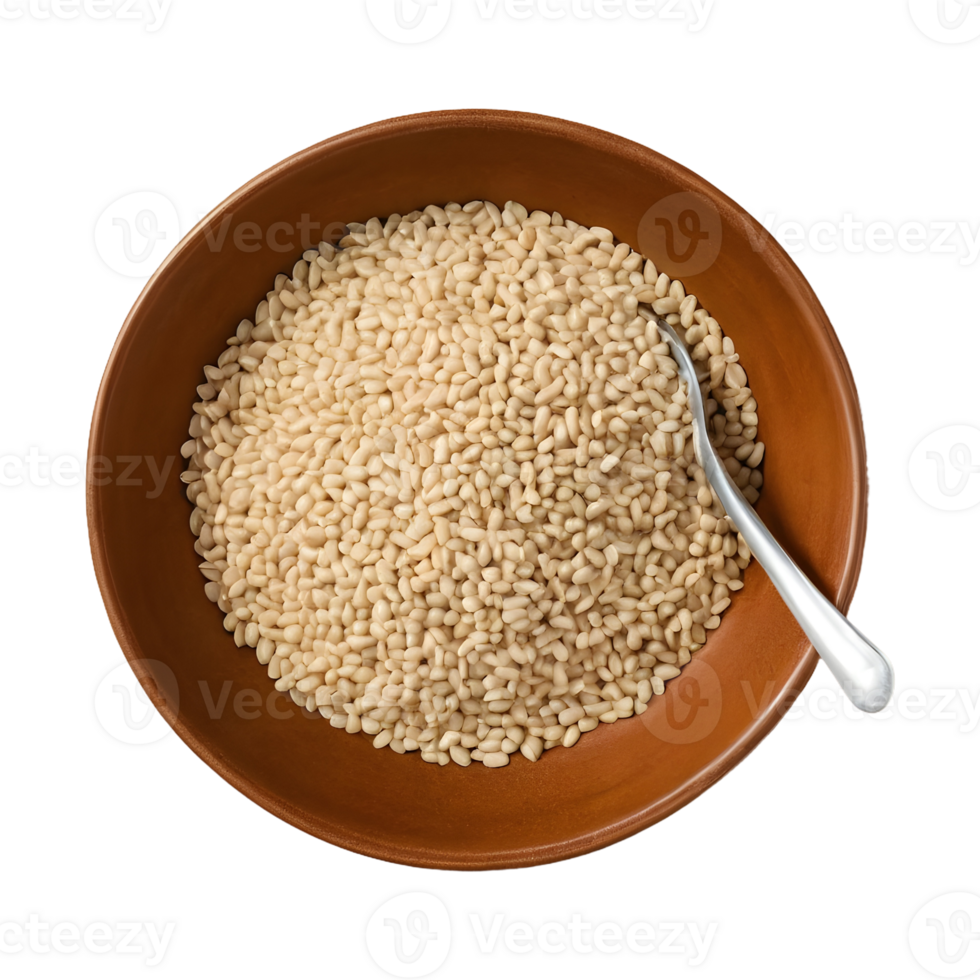 ai genererad närbild av vit sesam frön i en beige skål Skära ut organisk korn på en tallrik isolerat på en transparent bakgrund sesam indicum för immun öka diet och kalcium källa isolerat png