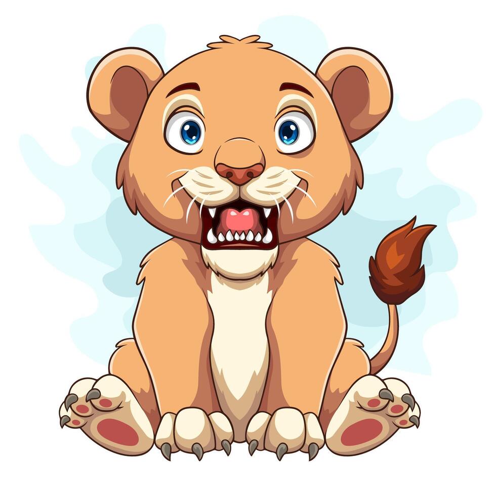 Cartoon funny lion sitting on white background vector