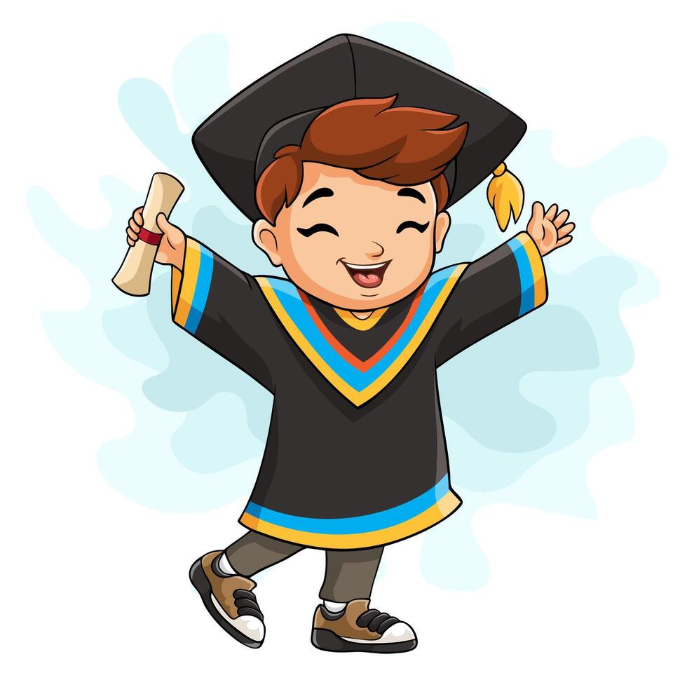 graduado de niño de dibujos animados con un diploma vector