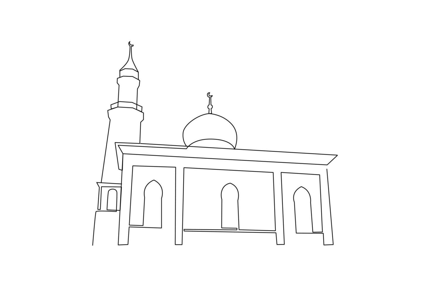 continuo uno línea dibujo kabaah alharam y mezquita concepto. garabatear vector ilustración.