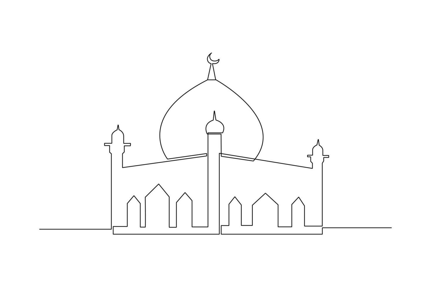 continuo uno línea dibujo kabaah alharam y mezquita concepto. garabatear vector ilustración.