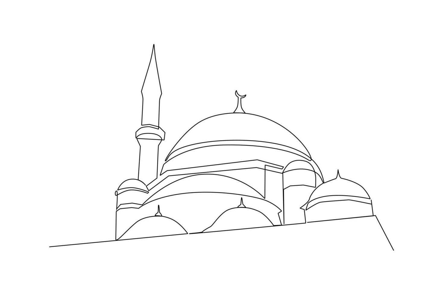 continuo uno línea dibujo kabaah alharam y mezquita concepto. garabatear vector ilustración.