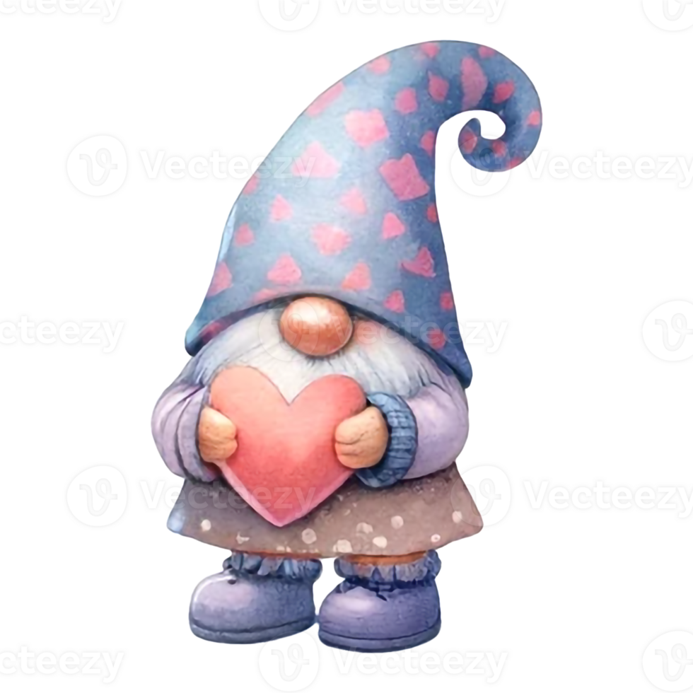 ai genererad söt nyckfull gnome design element valentine dag vattenfärg på ett på transparent bakgrund. png