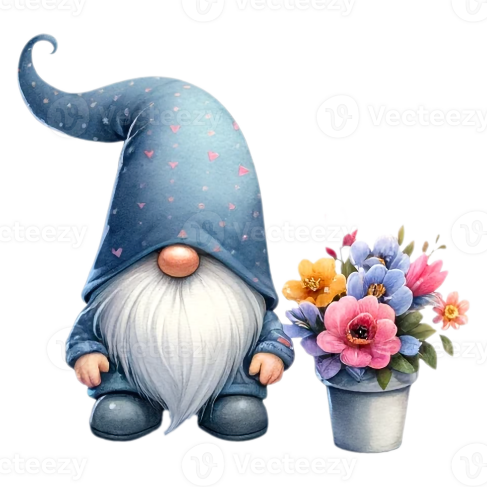 AI generated Cute whimsical gnome design elements valentine day watercolor on an On transparent background. png