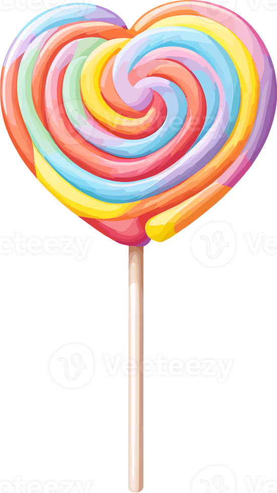 AI generated Colorful heart shape lollipop clipart isolated in transparent background png, tasty design elements png