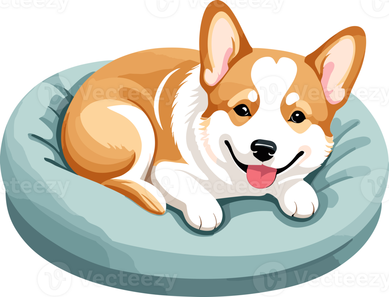 AI generated Cute corgi dog in soft dog bed illustration isolated on transparent background png, perfect dog and pet element for cute design png