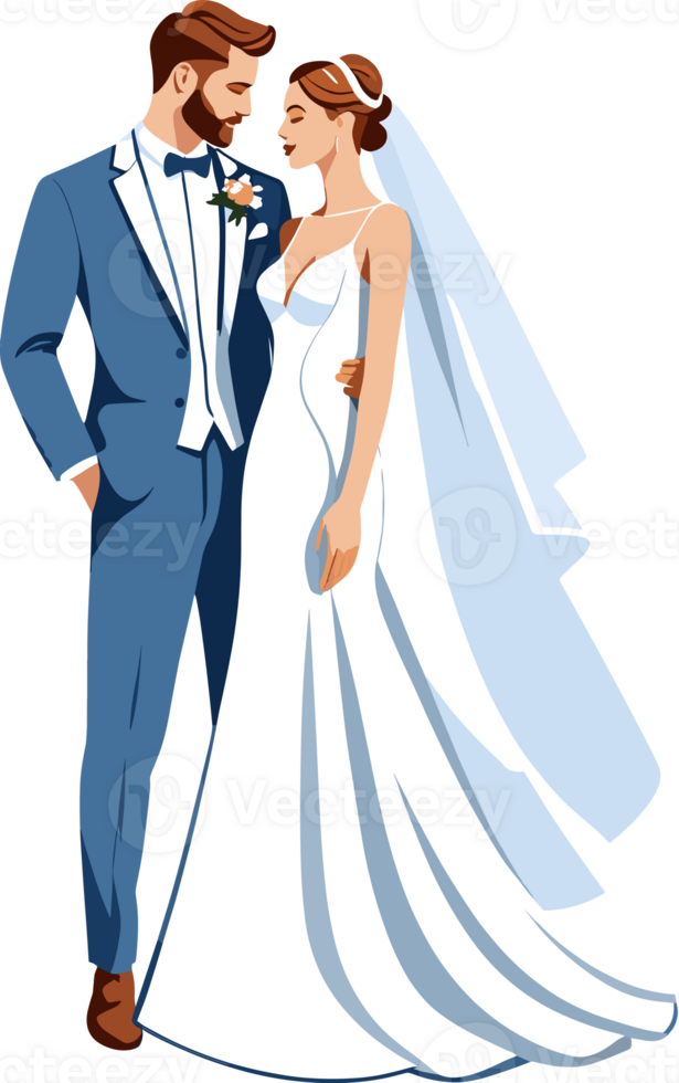 AI generated Bride and groom in tuxedo and white dress on wedding day isolated in transparent background png